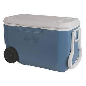 lot 46856 image: Coleman Rolling Cooler 62 Quart Xtreme 5 Day Cooler with Wheels Wheeled Hard Cooler Keeps Ice Up to 5 Days, Blue (B019N9WQAK)