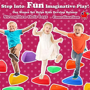 lot 46886 image: Gentle Monster Stepping Stones for Kids, Set of 6 Pcs for Balance with Non-Slip Bottom - Exercise Coordination and Stability, Perfect Indoor and Outdoor Play Equipment for Kids, Unique Birthday Gift��one broken piece