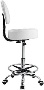 lot 46895 image: KKTONER Swivel Round Rolling Stool PU Leather with Adjustable Foot Rest Height Adjustable Task Work Drafting Chair with Back