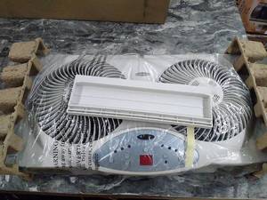 lot 46896 image: Window Fan With Twin Reversible Airflow Remote Control White All Rooms 8.5 Inch
