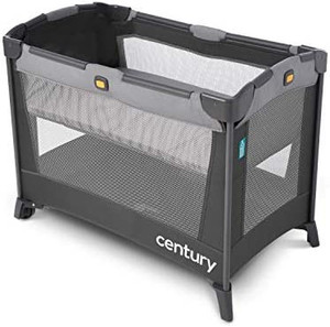 lot 46927 image: Century Travel On 2-in-1 Compact Playpen with Bassinet, Playpen with Sheet Included, Metro - Factory Sealed