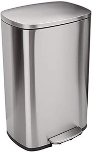 lot 46936 image: Amazon Basics Small Soft-Close Stain-Resistant Trash Can with Foot Pedal, Brushed Stainless Steel and a Satin Nickel Finish