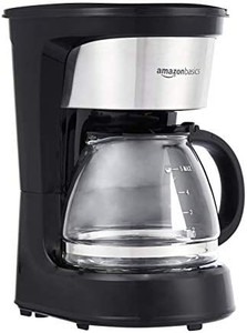 lot 46948 image: Amazon Basics 5-Cup Reusable Filter Coffee Maker, Stainless Steel, Black Amazons Choice on