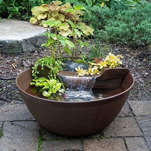 lot 47297 image: Aquascape 78325 AquaGarden Pond and Waterfall Kit Container Water Garden, Measures 23. 5-inch in Diameter and 9 78-inch Tall, Brown Amazons Choice