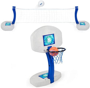 lot 47315 image: SwimWays 2 In 1 Pool Sport Combo Set - Outdoor Volleyball & Basketball Net For Swimming Pool Amazons Choice for swimways