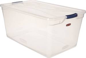 lot 47317 image: Rubbermaid Cleverstore 95 Quart Clear Plastic Storage Container & Lid, (4 Pack)