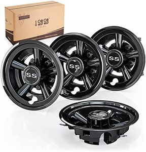 lot 47323 image: 10L0L Golf Cart Wheel Covers Hub Caps for EZGO, Club Car, Yamaha - 8 Inch Snap-on Installation, Black, Set of 4