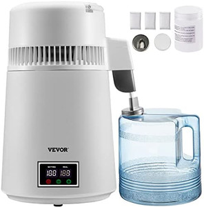 lot 47325 image: VEVOR, 1.1 Gal Maker, 4L Pure Temperature Display, 750W Countertop, Distilled Water Machine for Home wPlastic Container, White wDual Temp