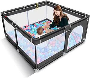 lot 47334 image: TODALE Baby Playpen for Toddler, Large Baby Play Yard, Safe No Gaps Playpen for Babies,Baby Gate Playpen(Black,50���50��)