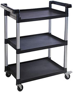 lot 47353 image: MaxWorks 80774 3-Shelf Utility Plastic Cart with Wheels-225 Lbs Maximum Capacity , Black