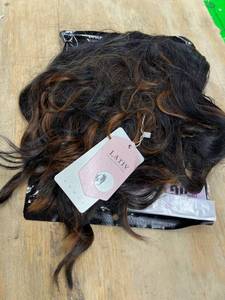 lot 31095 image: Lativ Short Wigs with Bangs for Women Black Mixed Brown Wavy Synthetic Wig Curly Bob Wig Natural Looking Wigs for Daily Party Cosplay Use (T2-30)