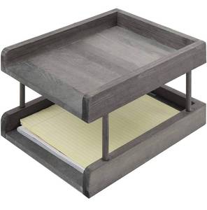lot 31124 image: MyGift 2-Tier Rustic Gray Wood Paper File Organizer in and Out Tray  Office Desktop Document Holder Rack
