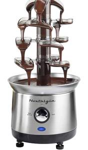 lot 32782 image: Nostalgia Stainless Steel Cascading Fondue Fountain, 2-Pound Capacity, Easy To Assemble 4 Tiers, Perfect For Chocolate, Nacho Cheese, BBQ Sauce, Ranch, Liqueurs, 2 lb
