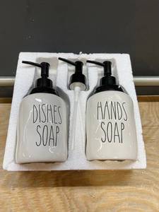 lot 32815 image: 2 Pack Ceramics Hand Soap and Dish Soap Dispenser Set for Kitchen and Bathroom