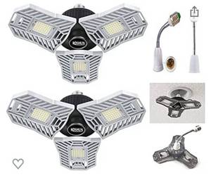 lot 36731 image: Roshun LED Garage Light, Lot of 2, ETL Listed, 144 LED, 6500K, E26 Base, Adjustable Panels (10 x 10 x 4 inches)