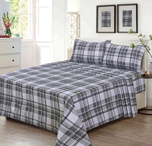 lot 36732 image: Ruvanti 100% Cotton Flannel Sheets King (Balance Plaid Grey)