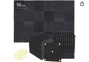 lot 36748 image: Lot of 48 Focus Sound Acoustic Foam 1 x 12 x 12 Soundproofing Noise Cancelling Wedge Panels for Home Office Recoding Studio