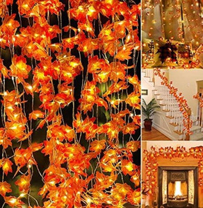 lot 36752 image: 100Ft Maple Garland Lights Lot of 10 Enlarged Fall Maple Leaves Fall Decor 200LED String Lights