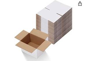 lot 36757 image: Calenzana 8x6x4 Shipping Boxes Lot if 20, White Corrugated Cardboard Box for Mailing Packing Gifts Small Business