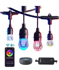 lot 31141 image: Smart Outdoor String Lights LED 36Ft Color Changing RGBW Patio String Lights Infinite Connectable APP Control 2.4GHz WiFi Waterproof 18 Acrylic Work with Alexa Google for Party Outside Cafe