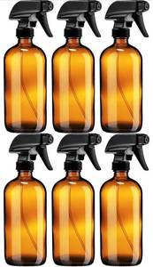 lot 31147 image: 12 Amber Glass Spray Bottles - Large 16 oz Refillable Container for Essential Oils, Cleaning Products, or Aromatherapy - Black Trigger Sprayer wMist and Stream Settings - Label Stickers Included