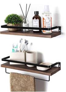 lot 31148 image: SODUKU Floating Shelves Wall Mounted Storage Shelves for Kitchen, Bathroom,Set of 2 Brown - 16.53 X 5.83 Inches