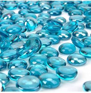 lot 31149 image: CFKJ 18 Pound Fire Glass Beads Flat Glass Beads Fireglass Drops for Gas Fire Pit Fireplace Azure Blue Luster Reflective Decorative Glass Gems for Vase Fillers Fish Tank Aquarium Decoration (18.5)