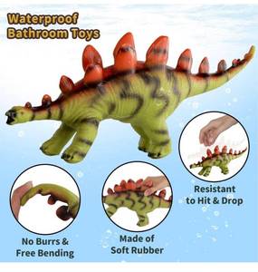 lot 31153 image: 3 Pack Soft Large Dinosaur Toys - Realistic Looking Jurassic Dino Action Figures, Including Triceratops, Stegosaurus, Inflatable & Soft Toys for Water Fun, Nice Dinosaur Figures for Kids