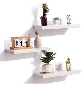 lot 31161 image: 16.5 Floating Shelves, White Solid Wall Shelves with Invisible Brackets Set of 3, Wall Mounted Floating Shelf for Bedroom Living Room Bathroom Kitchen, Shelves for Wall Decor Storage