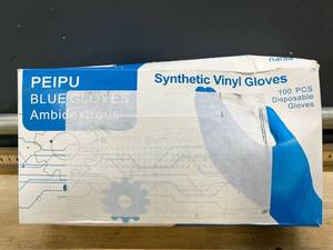 lot 31166 image: Peipu Synthetic Vinyl Blue Gloves Ambidextrous 100 - pcs Size Medium