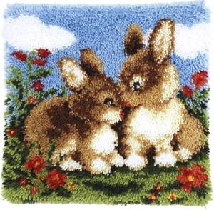 lot 31167 image: Latch Hook Kit for Adults Kids, Craft Cross Stitch Thread Embroidery Kits for Home Decoration Lovers Bunny Pattern Cushion Latch Hook Kit(4242Cm) Lot of 2