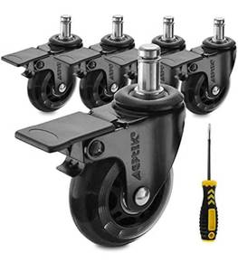 lot 31174 image: AGPTEK Office Chair Casters Heavy Duty with Screwdriver, Safe Roller Wheel Replacement for Hardwood Floors Mat Carpet Tile - Set of 5 All with Brake System