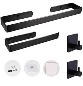 lot 32829 image: 4 Pieces Bathroom Accessories Set Towel Bar Towel Holder Robe Hook Toilet Paper Holder