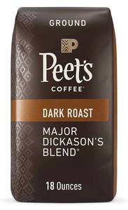 lot 32834 image: Peets Coffee, Dark Roast Ground Coffee - Major Dickasons Blend 18 Ounce Bag - Lot of 4