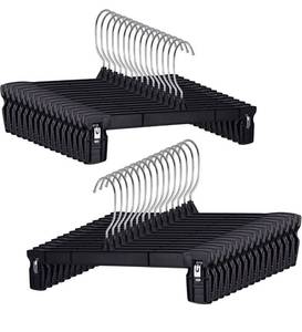 lot 32846 image: Hanger Central Space Saving 30 Pack, Heavy Duty Slim Plastic Pants Hangers, Ridged Non-Slip with Pinch Clips, 360-Rotating Chrome Swivel Hook, in Black, 101214 Inch (12)