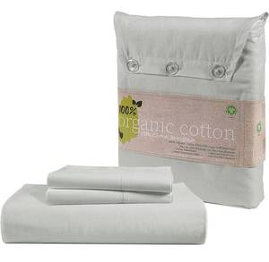 lot 32849 image: 100% Organic Cotton Full Fitted Sheet, 3-Piece Set (1 Fitted Sheet, 2 Pillowcases), Fits Mattress Upto 15 Deep - Mineral