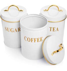 lot 32858 image: Set of 3 White Farmhouse Canisters for Storage and Organization