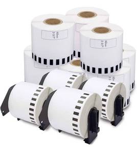 lot 32861 image: enKo - Compatible DK-2205 Continuous Paper Labels (2.4 Inch x 100 Feet) Compatible for Brother QL Label Printers - 12 Rolls  4 Refillable Cartridges