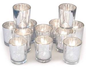 lot 32867 image: Volens Silver Votive Candle Holders, Mercury Glass Tealight Candle Holder Set of 12