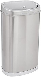lot 45960 image: Amazon Basics Automatic Hands-Free Stainless Steel Trash Can - 50-Liter, 2 Bins