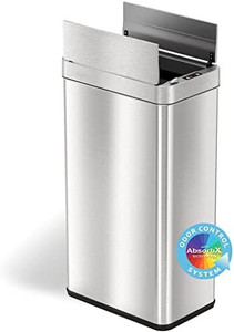 lot 45966 image: iTouchless Wings-Open Sensor Trash Can with AbsorbX Odor Filter & Pet-Proof Lid 68 Liter Automatic Touchless Kitchen Garbage Bin, Stainless Steel, 18 Gallon