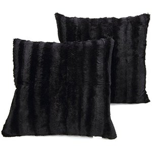 lot 46308 image: Cheer Collection Faux Fur Throw Pillows - Set of 2 Decorative Couch Pillows, Black   (20 x 20)