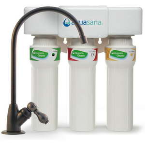 lot 46314 image: Aquasana 3-Stage Max Flow Claryum Under Sink Water Filter System - Kitchen Counter Claryum Filtration - Filters 99% Of Chlorine - Oil-Rubbed Bronze Faucet - AQ-5300.62 (B06XGZQQFY)
