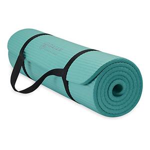 lot 46317 image: Gaiam Essentials Thick Yoga Mat Fitness & Exercise Mat With Easy-Cinch Carrier Strap, Teal, 72L X 24W X 25 Inch Thick