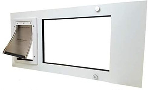 lot 46322 image: Vertical Window Cat Door Insert  Great for Cats  Cat Door for Sash Windows  Easy Entry and Exit Control  Lockable, Energy Efficient, Low Cost