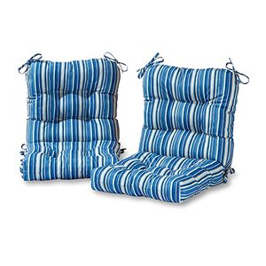 lot 47384 image: Greendale Home Fashions Outdoor 42x21-inch SeatBack Chair Cushion, 2 Count (Pack of 1), Steel Blue Stripe