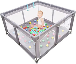 lot 47387 image: Baby Playpen, Baby Playard, Playpen for Babies with Gate, LIAMST Indoor & Outdoor Playard for Kids Activity Center, LIAMST Sturdy Safety Play Yard with Soft Breathable Mesh
