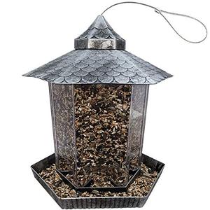 lot 47412 image: Deluxe Gazebo Wild Bird Feeder, Hanging Bird feeder For Outdoors, Large 20 Cups Capacity, Silver