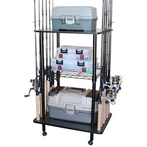 lot 47424 image: Rush Creek Creations 12 Fishing Rod Tackle Cart - 5 Minute Assembly, Black (40-0001)