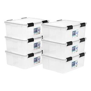 lot 47430 image: IRIS USA 30.6 Quart Weathertight Plastic Storage Bin Tote Organizing Container with Durable Lid and Seal and Secure Latching Buckles  (6 Pack)